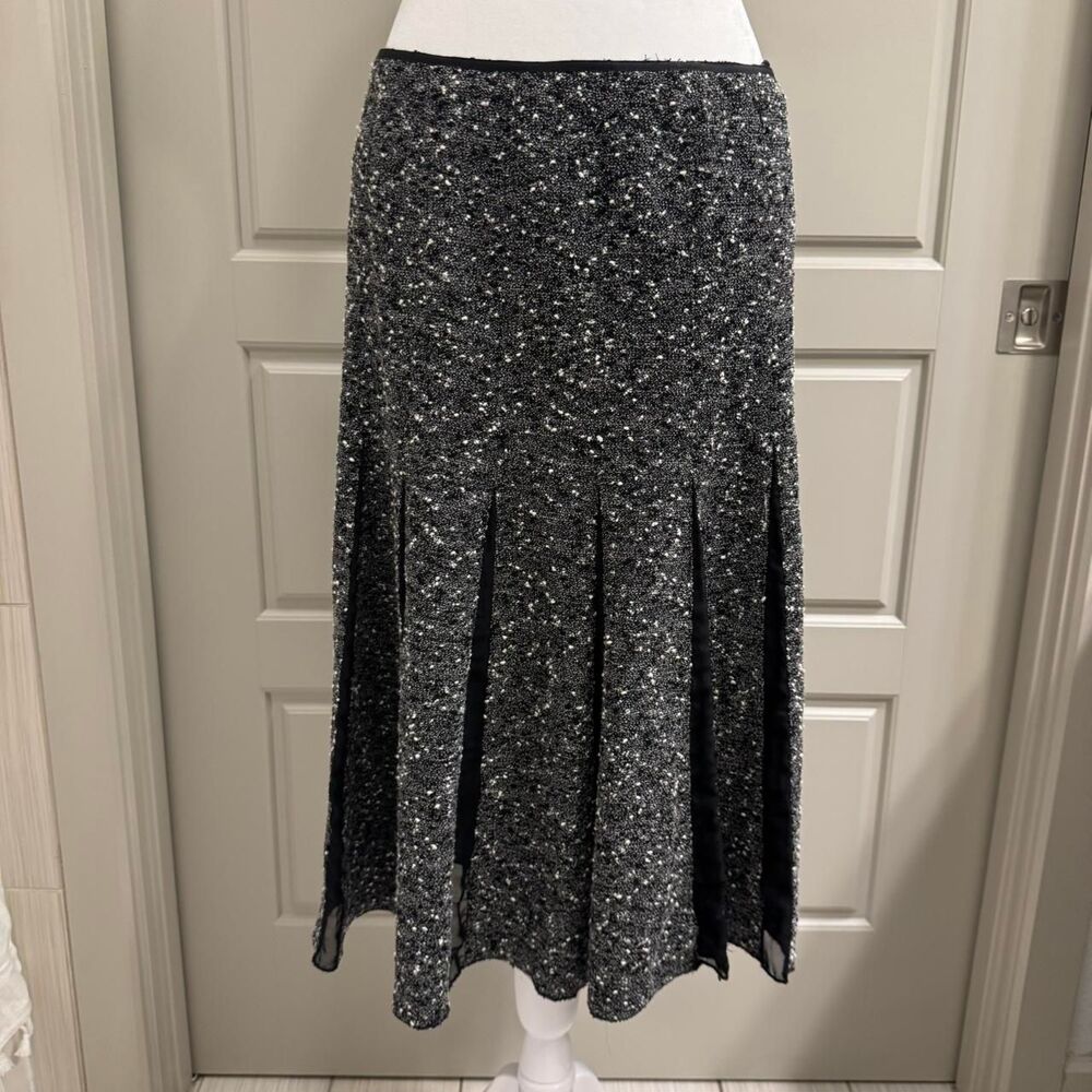 Focus 2000 Black White‎ Pleated Midi Skirt Women’s 6 Vintage 90s Style